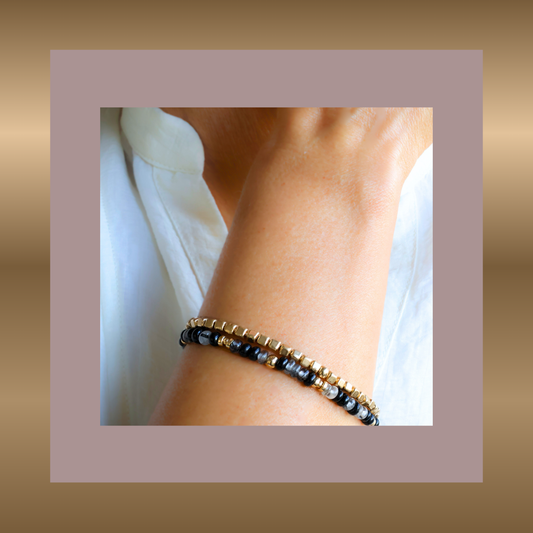 Aimée - armband met zwarte rutielkwarts en onyx