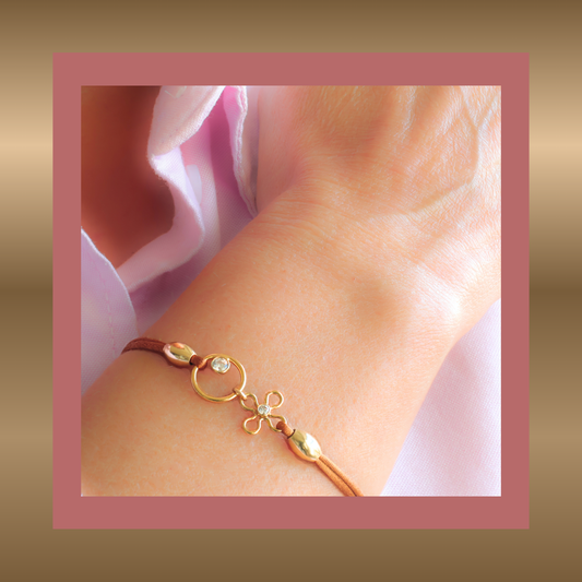 Aimée - goldfilled armband met bloem en cirkel met zirkonia