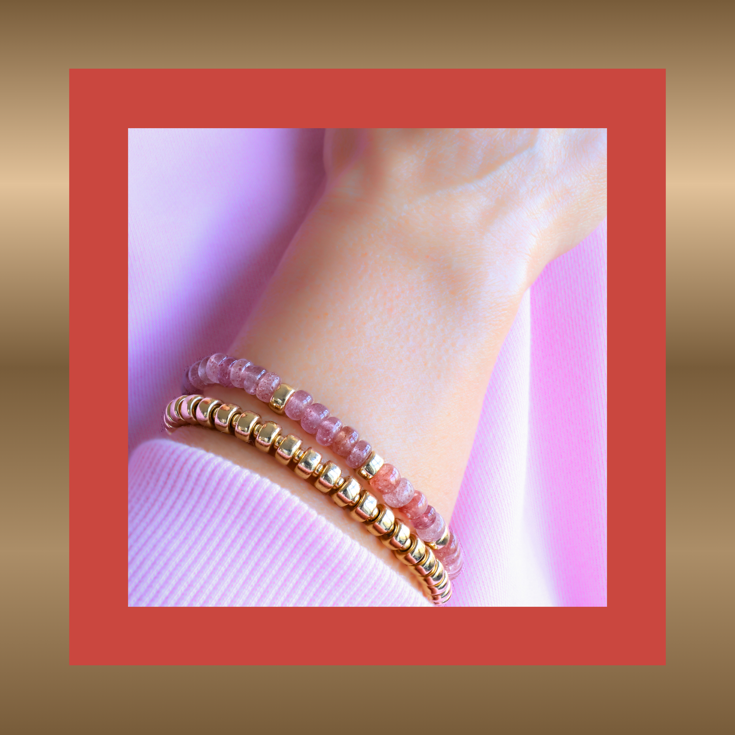Exclusives- armband met roze aardbeienkwarts