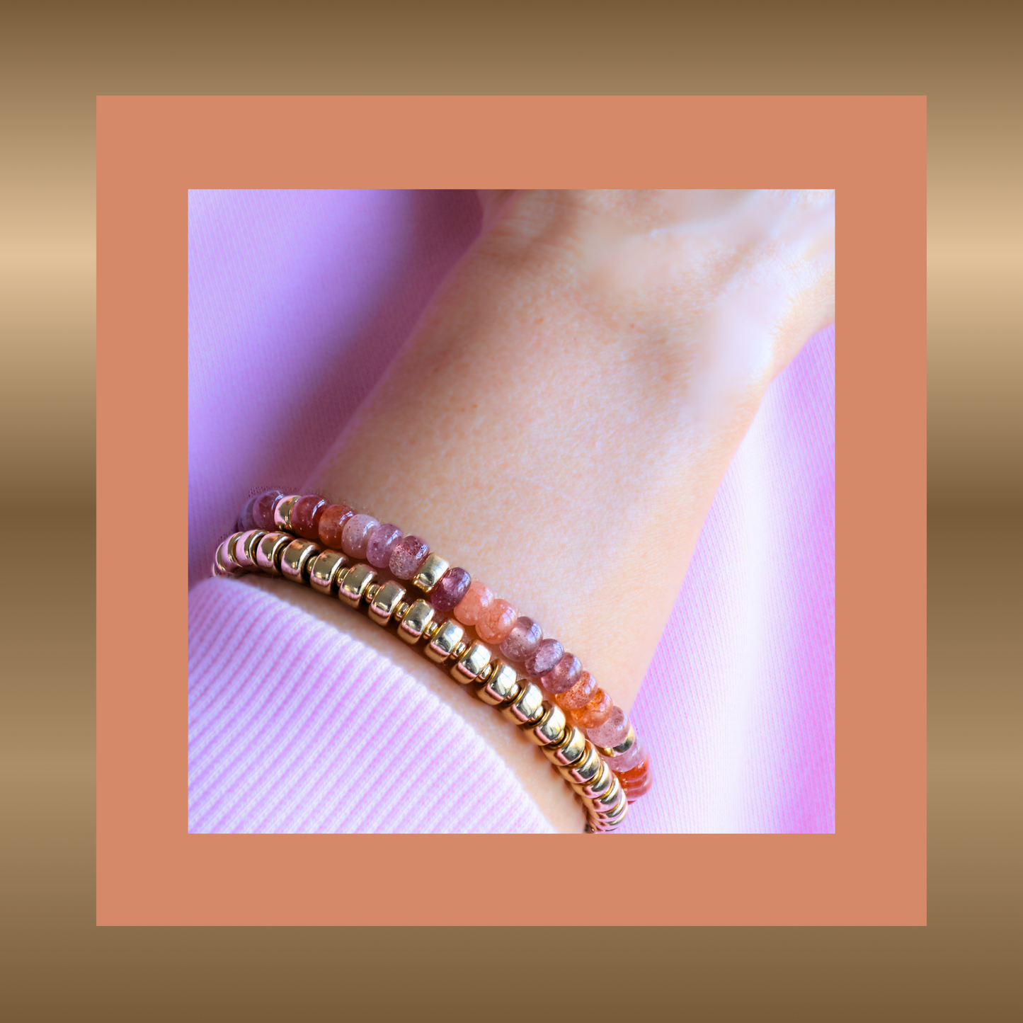 Féline - armband met o.a. zonnesteen en aardbeienkwarts