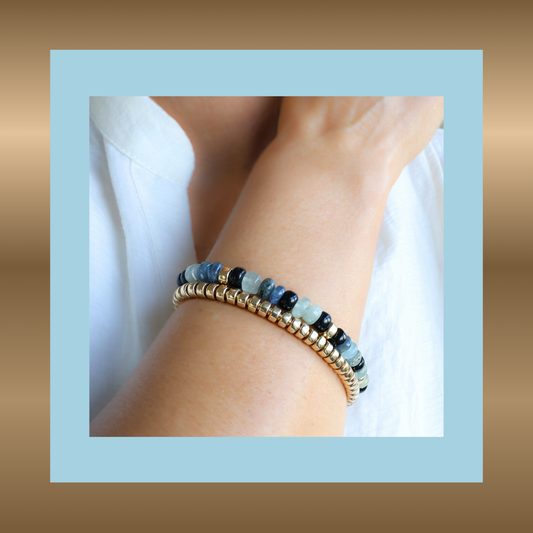 Féline - armband met o.a. kyaniet en aquamarijn