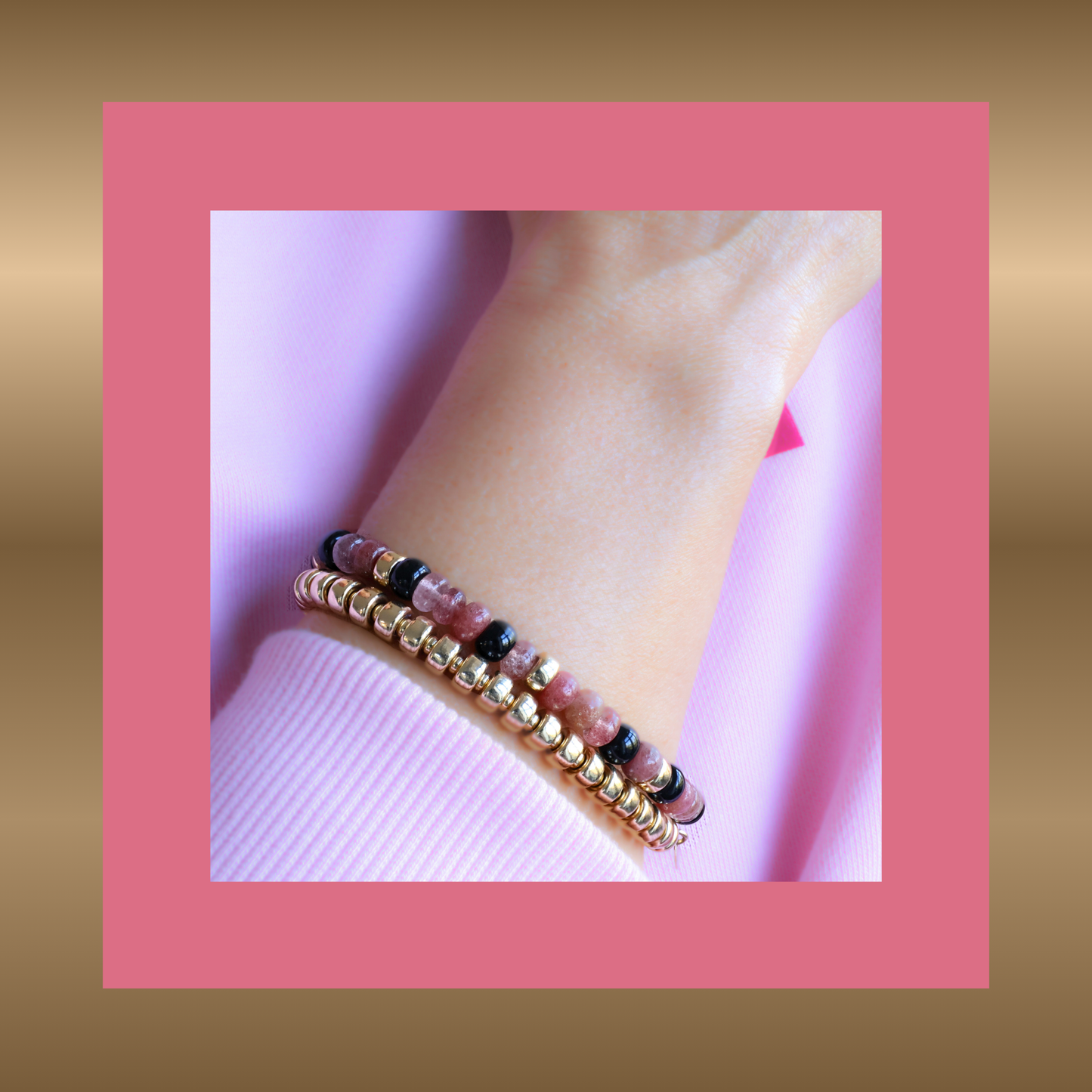 Féline - armband met o.a. onyx en aardbeienkwarts