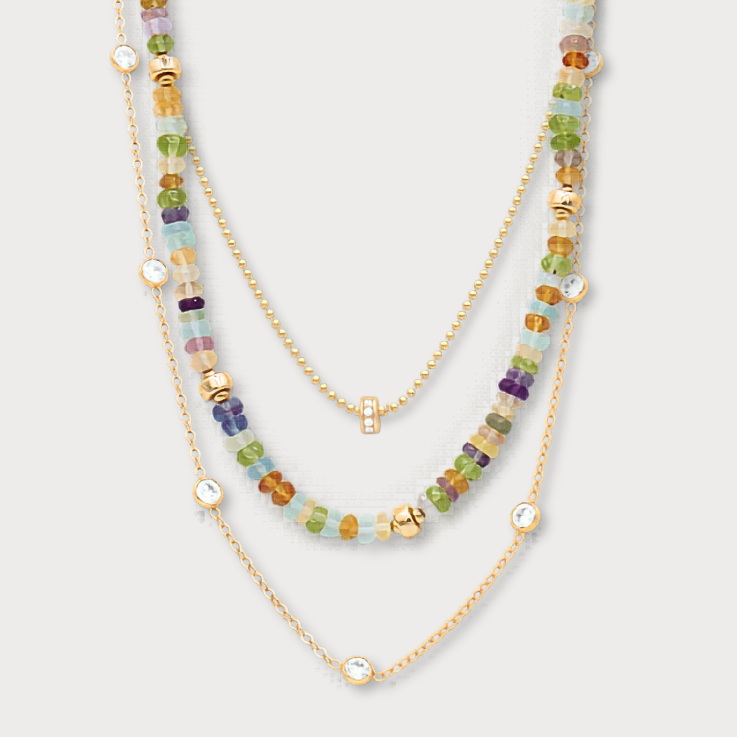 Féline - collier fluoriet, citrien, peridot en goldfilled elementen