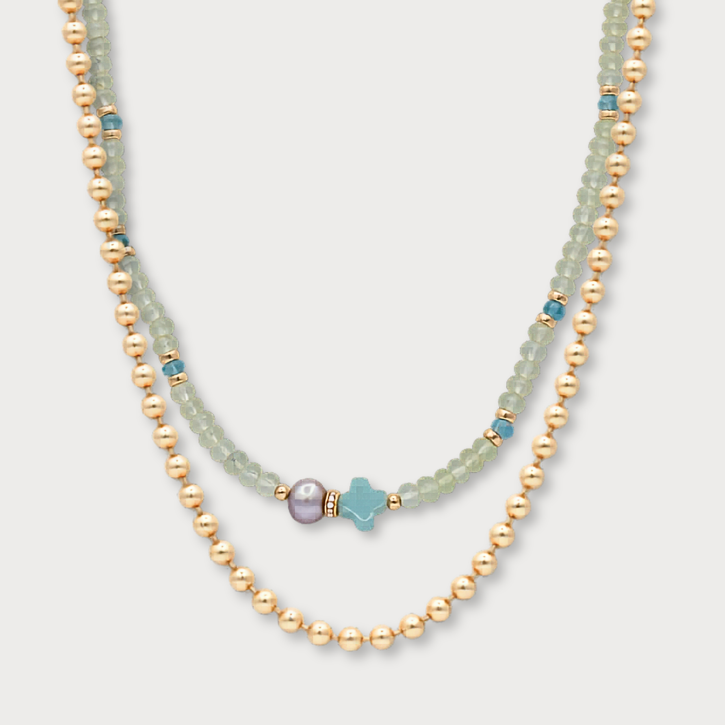 Aimée - Collier met o.a. apatiet, preniet, zoetwaterparel en goldfilled elementen