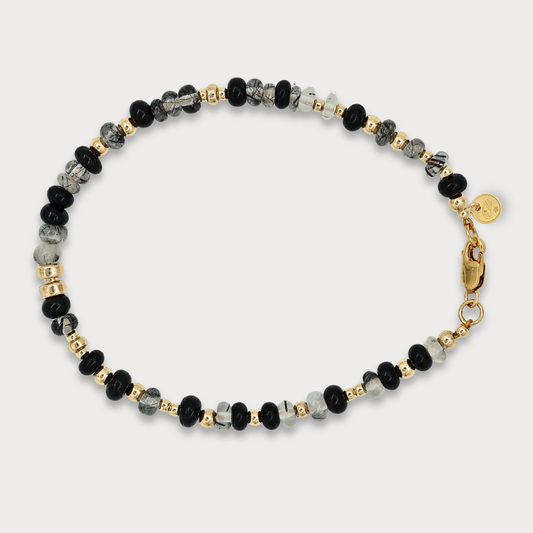 Aimée - armband met zwarte rutielkwarts en onyx