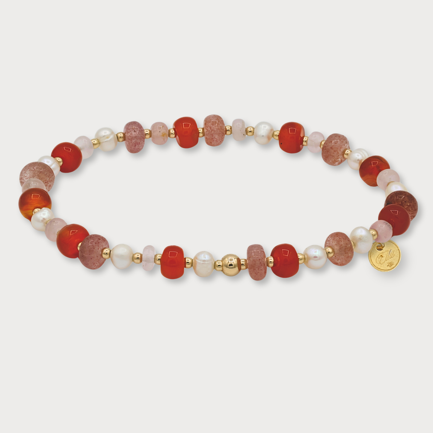 Aimée - armband met o.a. onyx, rozenkwarts en parel