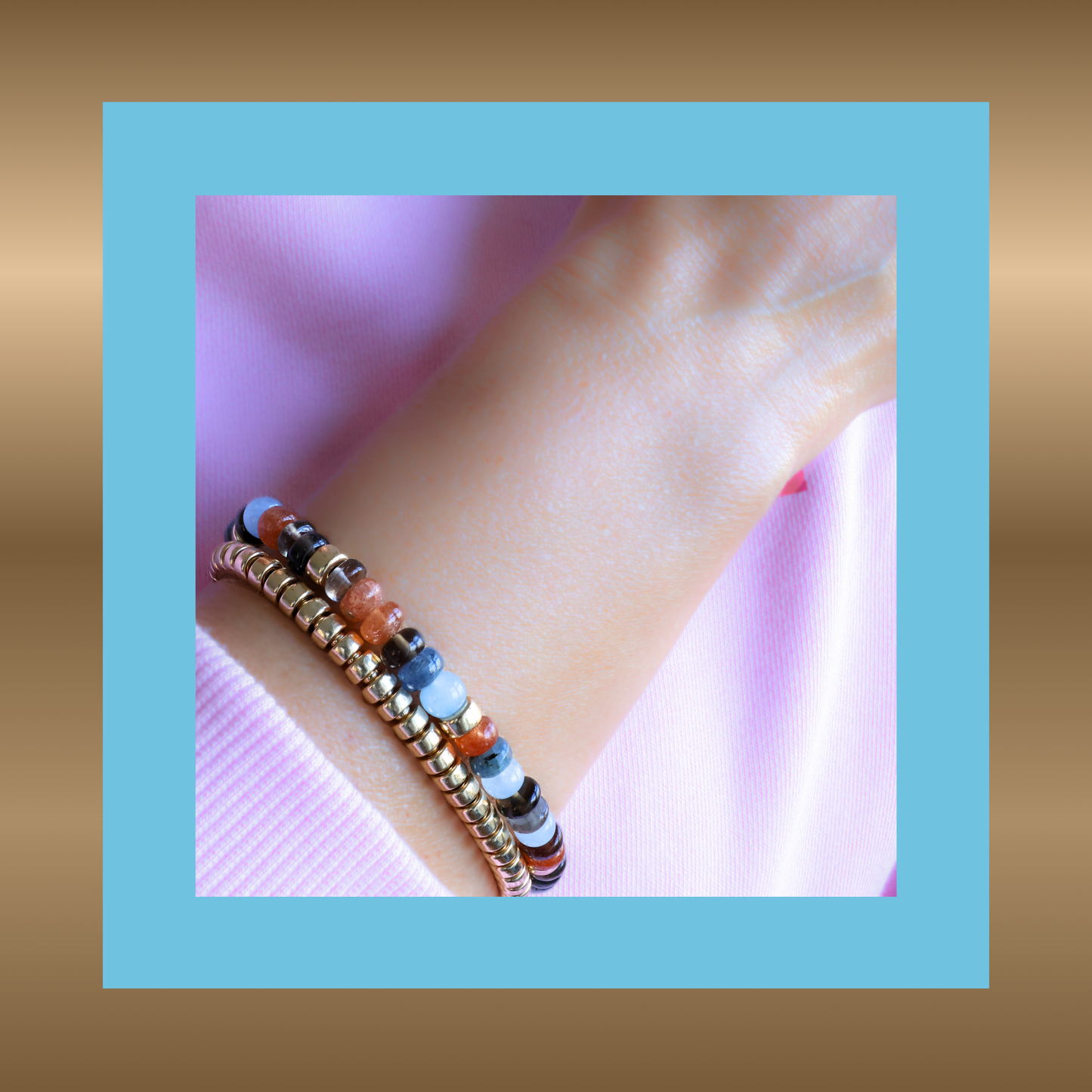 Féline - armband met o.a. zonnesteen en aquamarijn