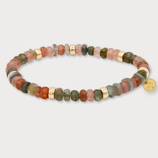 Féline Armband- met labradoriet en aardbeienkwarts