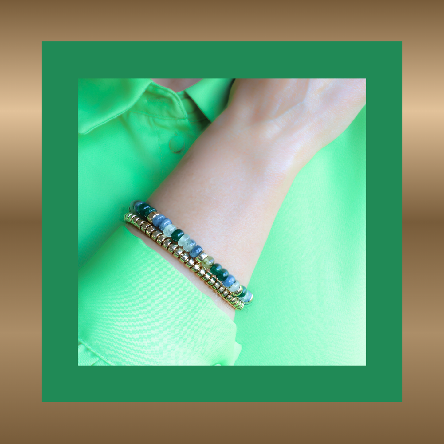 Féline -armband met o.a. prehniet, groene aventurijn en kyaniet