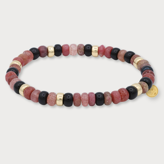 Féline - armband met o.a. onyx en aardbeienkwarts