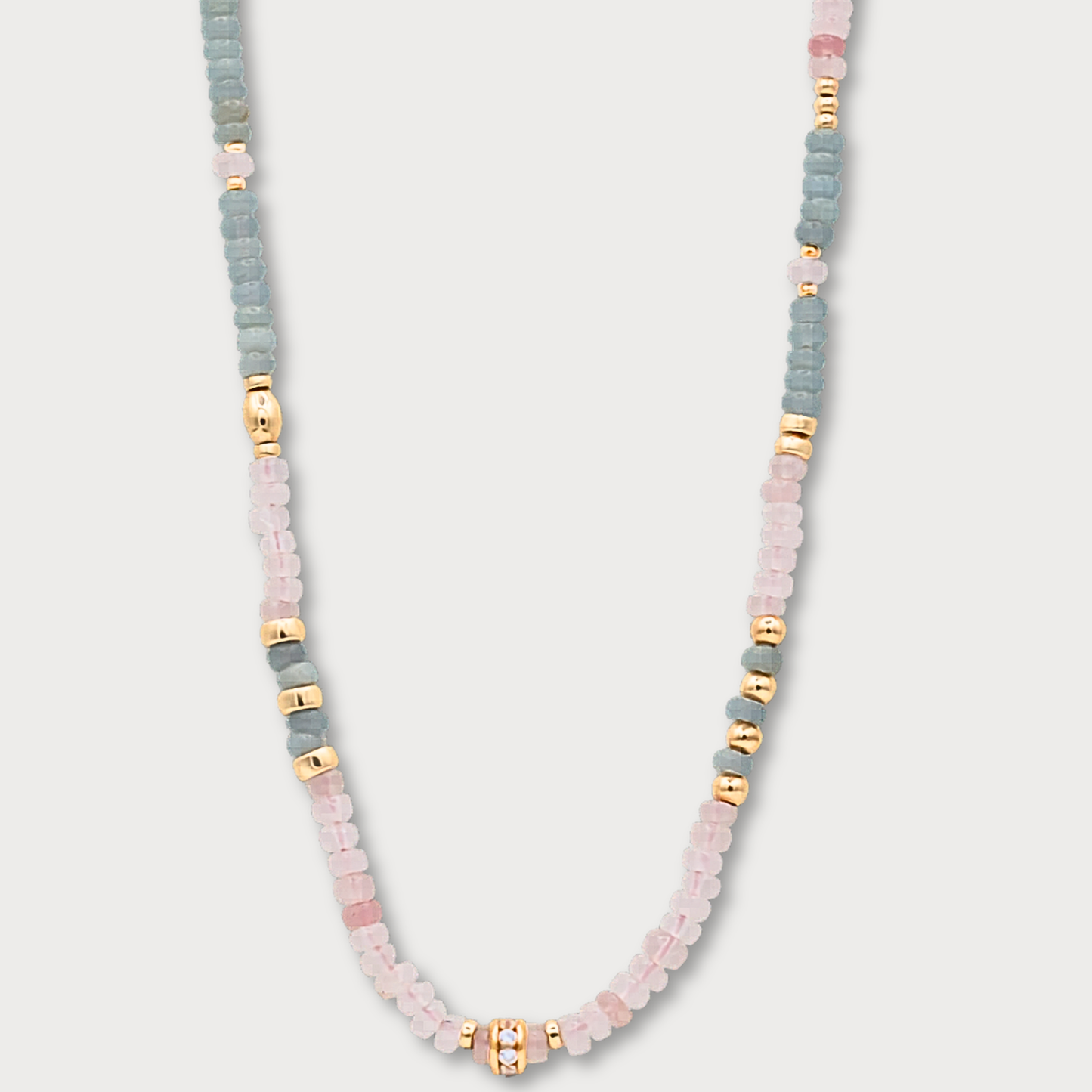 Aimée - Collier met aquamarijn, rozenkwarts en goldfilled elementen