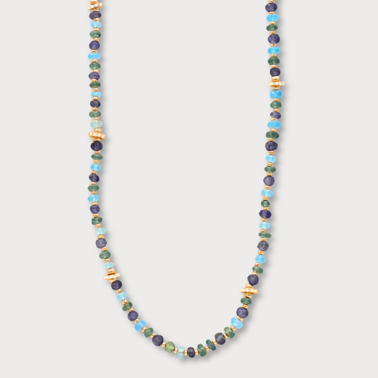 Exclusives - Apatiet, preniet en ioliet collier met zirkonia wieltjes en goldfilled elementen